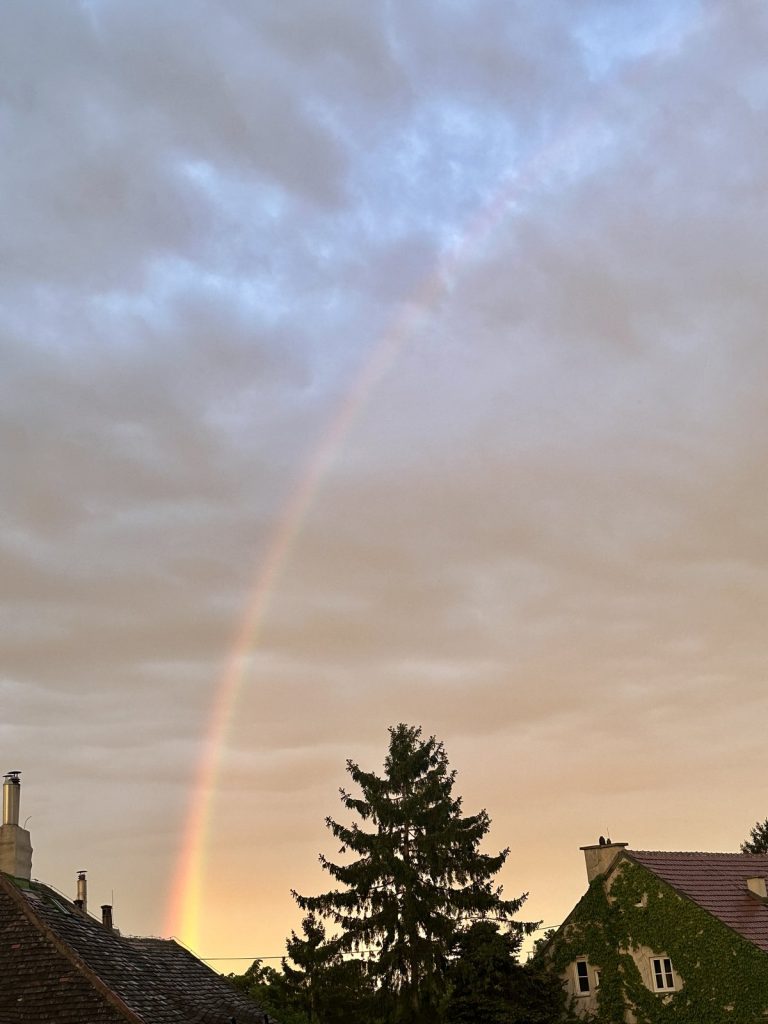Sanfter Regenbogen über Wiener Dächern in der Abenddämmerung – das natürliche Spektrum des Lichts